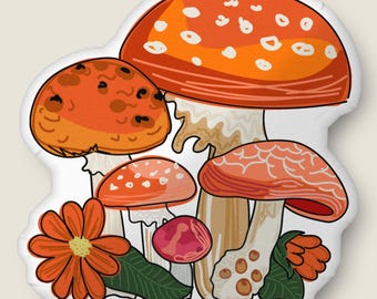 Red Mushroom Organic-shaped Pillow | Home Decor | Plush Art Throw Pillow