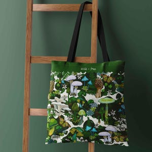 Green Mushroom Tote w/ Inside Pocket - Weekender | Outdoor Market Shopping | Carry-All for Picnics & Pet Gear | Reusable Fabric Bag