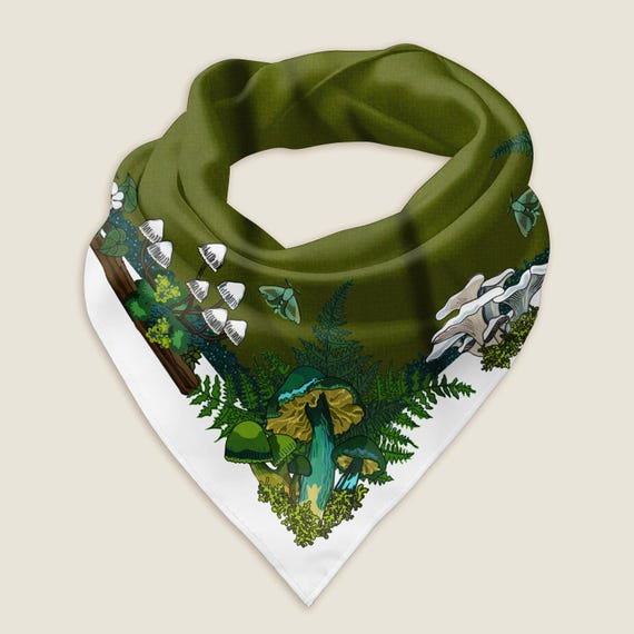 Green Mushrooms Bandana Scarf | 100% Recycled Material | 3 Size Options