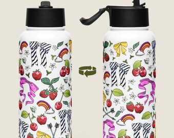 Bows & Berries Insulated Water Bottle w/ Leakproof Straw Lid