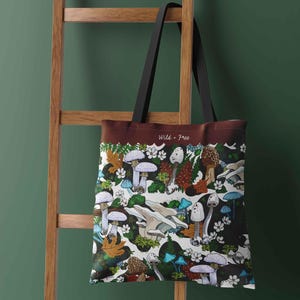 White Mushroom Tote w/ Inside Pocket - Weekender | Outdoor Market Shopping | Carry-All for Picnics & Pet Gear | Reusable Fabric Bag