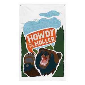 Mountain Bear Fabric Flag | Tapestry Wall Hanging | Home Decor | Mountain Animal Art | Appalachian theme | Southern saying