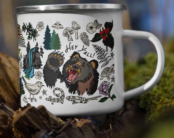 Smoky Mountains Enamel Camp Mug | Sturdy Camp Coffee Cup | Soup Mug with Handle | Hot Chocolate Campfire Cup | Drinkware