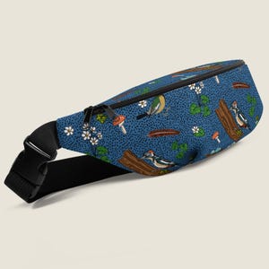 Birds and Mushrooms Hip Pack | Woodland Hiking Sling Bag | Outdoor Camping & Festival Gear