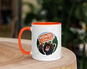 Howdy from the Holler: Bear | Ceramic Coffee Cup with Color Inside | Appalachian-themed Mountain Mug |