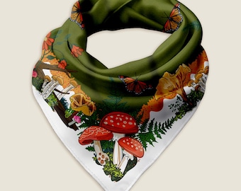 Red Mushrooms Bandana Scarf | 100% Recycled Material | 3 Size Options