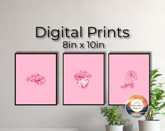 Cowgirl Set of 3 Pink Prints, Printable Wall Art, Cowgirl Boots, Disco Cowgirl, Wall Decor, Nashville, Digital Download, Gift for Her