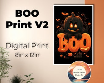 Schickes 'Boo!' Typografisches Poster - Clean Digital Art Print, Halloween Dekor