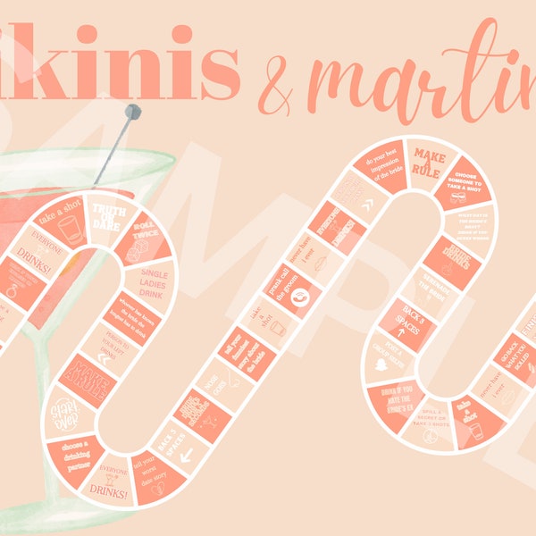 Bikinis & Martinis  - Board Game - Party Game - Bachelorette -  Matte Horizontal Posters