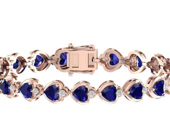 Bracciale Tennis A Forma Di Cuore In Zaffiro Blu CZ E Argento Sterling 925 – Lunghezza 19cm - 2