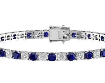Bracciale tennis con zaffiro blu: bracciale in argento sterling taglio cuscino