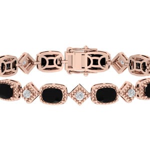 Black Onyx Cushion Cut Tennis Bracelet: Sterling Silver Women&#39;s Jewelry