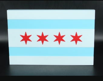 Chicago Flag 3D printed Logo Sign Wall Desk Shelf Art