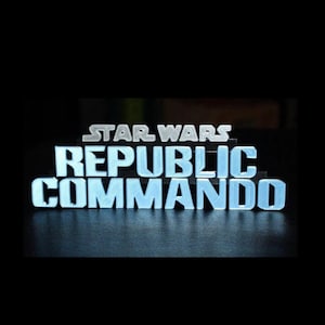 Letrero de pared con logotipo impreso en 3D del juego Republic Commando, estante de escritorio