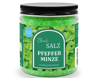 Sel de bain à la menthe poivrée et au sel marin, enrichi en huile essentielle de menthe poivrée pour une expérience de bain rafraîchissante et revigorante, 300g