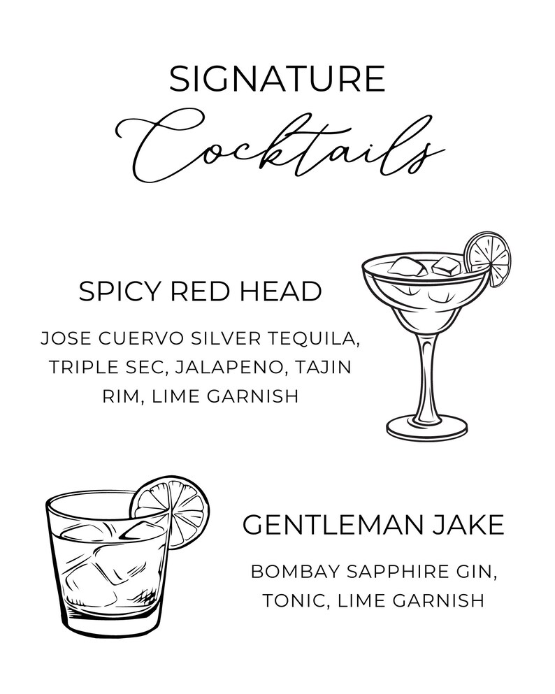 Customizable Signature Drink Sign, Drink Menu, Bar Menu, Printable Bar ...