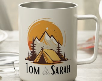 Taza de café aislada personalizada para acampar, Regalo de compromiso personalizado, Taza personalizada para acampar/senderismo en pareja, Regalo de aniversario, Regalo para amantes del camping
