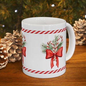 Cute Mug Gift Christmas Candy Cane Ceramic Mug Gift Idea Holiday Hot Cocoa Cup Festive Coffee Mug Christmas Kitchen Decor Holiday Tableware