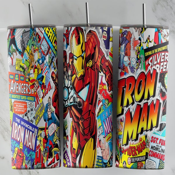 Iron Man Tumbler design, 20 oz skinny tumbler design, sublimation image, tumbler wrap, Iron Man Cup, Iron Man Sublimation, tumbler design