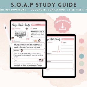 Plantilla imprimible de estudio bíblico SOAP - Guía de estudio bíblico - Guía de estudio bíblico digital - Diario de estudio bíblico