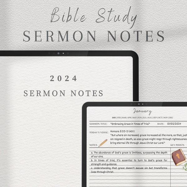 Sermon Notes Printable, Digital Bible Study Journal, Church Service Notes, 2024 Sermon Journal, Simple Sermon Notes