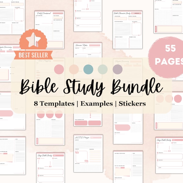 Bible Study Bundle, 8 Templates Digital Bible study, Faith journal insert, Essential Bible study guide, Printable Bible study