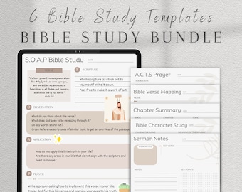 Bible Study Bundle, 6 Templates, Digital Bible study, Faith journal insert, Essential Bible study guide, Aesthetic Printable Bible study