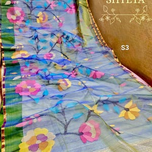 Handwoven Silk Muslin Jamdani Saree: Soft Floral Dhakai Sari with Blouse Piece image 14