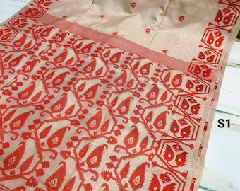 Tussar Jamdani Saree: Sari de seda Tussar suave con pieza de blusa