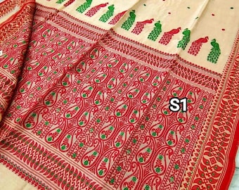 Aam Kalka Motif Handwoven Gachi Tussar Silk Jamdani Saree With Blouse Piece (SilkMark Certified)