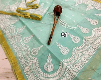 Embroidered Muslin Saree: Lightweight Resham Silk Jamdani Sari with Blouse Piece