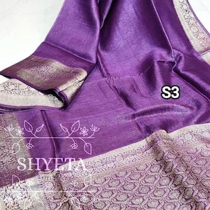 Organic Linen Banarasi Saree With Blouse Piece, Handwoven Bhagalpuri Linen Sari In Banarasi Weaving, Soft Pure Silk Linen Sarees for women