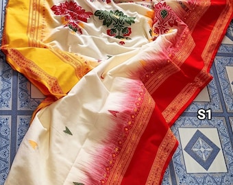Handloom Ikat Cotton Saree: Kataki Khandua Mercerised Cotton Sari With Blouse Piece