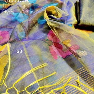 Handwoven Silk Muslin Jamdani Saree: Soft Floral Dhakai Sari with Blouse Piece image 6