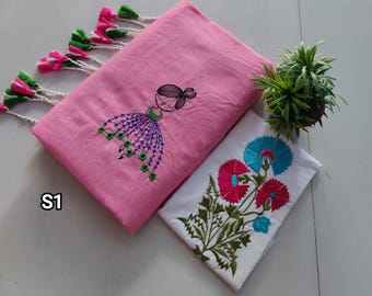 Handloom Doll Embroidery Khaadi Cotton Saree with Embroidered Blouse Piece