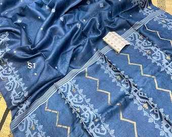 Gachi Tussar Jamdani Saree With Blouse Piece: Handloom SilkMark Certified Tussar Silk Sari
