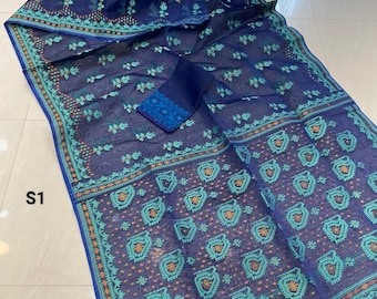 Bengal's Cotton Resham Jamdani Saree With Blouse Piece: Soft Dhakai Sari