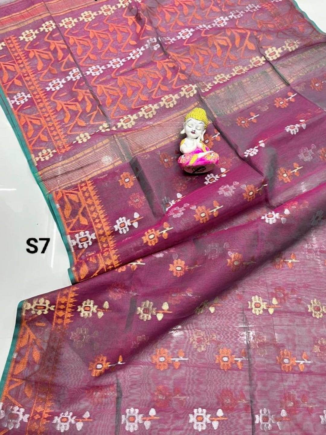 Resam Cotton Zari Jamdani Saree With Blouse Piece: Soft Dhakai Muslin ...