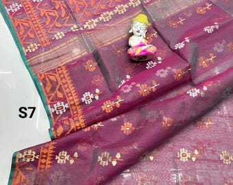 Resam Cotton Zari Jamdani Saree With Blouse Piece: Soft Dhakai Muslin Sari