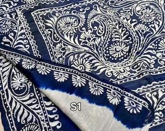 Wax Batik Silk Saree With Blouse Piece: Soft Hand-painted Bishnupuri Pure Silk Sari