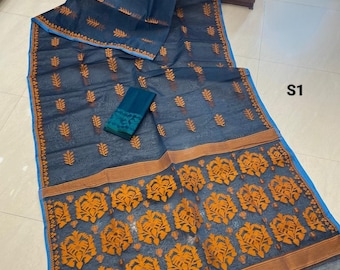 Bengal's Resham By Cotton Jamdani Saree: Soft Dhakai Sari with Blouse Piece