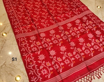 Desi Tussar Silk Jamdani Saree con blusa Pieza: Handloom Silkmark Certified Gachi Tussar Sari