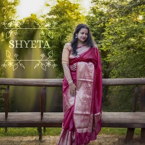 Bhagalpuri Linen Banarasi Saree With Blouse Piece, Handwoven Organic Linen Sarees In Banarasi Weaving, Soft Pure Silk Banarasi Linen Sari
