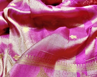 Sari Banarasi de seda tisú con pieza de blusa: Sari de tejido suave Uppada Pattu
