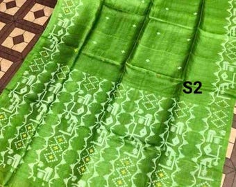 Silk Marked Tussar Jamdani Saree: Gachi Tassar Silk Sari with Blouse Piece