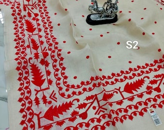 Embroidered Gachi Tussar Silk Saree: Handcrafted Parsi Embroidery Sari Includes Blouse Piece