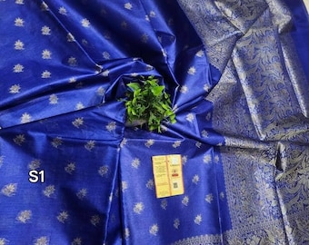 Sari Munga Tussar Banarasi certificado con marca de seda con pieza de blusa: Sari Banarasi tejido a mano