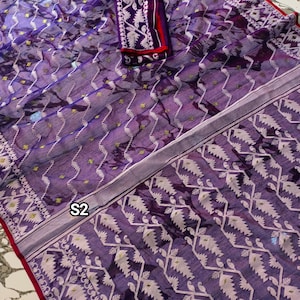 Weicher Baumwolle Resam Jamdani Saree: Designer Dhakai Sari mit Blusenteil