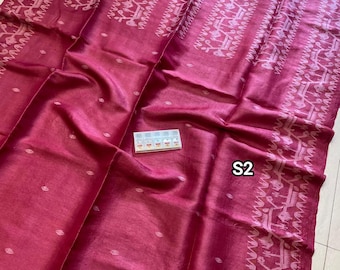 Handwoven Gachi Tussar Jamdani Saree: Desi Tussar Silk Sari with Blouse Piece (SilkMark Certified)