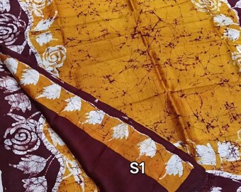 Batik Pure Silk Saree: Handpainted Mom Chitra Bishnupuri Sari with Blouse Piece